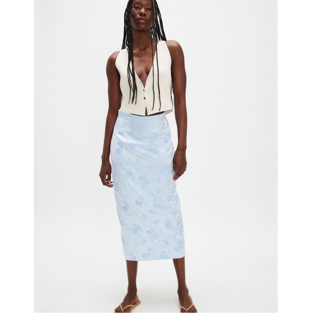 Free People x Maison Amory The Grandeur Midi Skirt Blue Floral Medium NWT